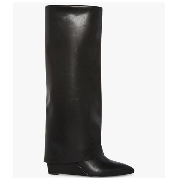 Madden Girl Evander Fold-Over Cuffed Knee High Wedge Dress Boots Black 9M NWOB - Picture 1 of 11